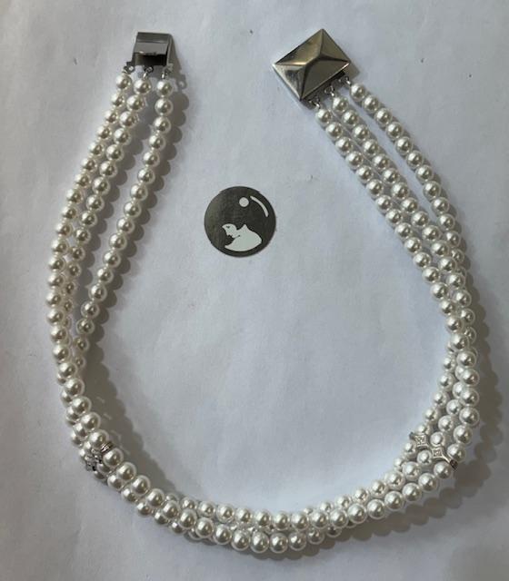 COLLIER 34cm PERLES de BOHEME de qualit� STH 05mm FERMOIR CLIQUET en ARGENT RHODIE