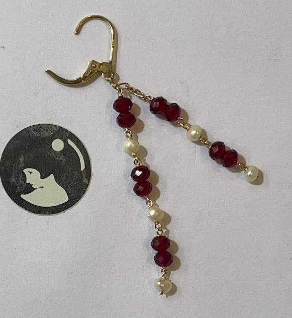 PARURE COLLIER et BRACELET CHAINES PLAQUE OR + DORMEUSES TOKYO PERLES d'EAU DOUCE ET GRENATSD