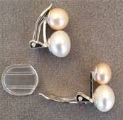 CLIPS ARGENT DOUBLES BI PERLES EAU DOUCE BOUTONS 08mmROSE&10mmBLANC 