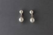 CLIPS ARGENT BOUTONS 08mm+BOULES 10mm BLANC PERLES IRISEES