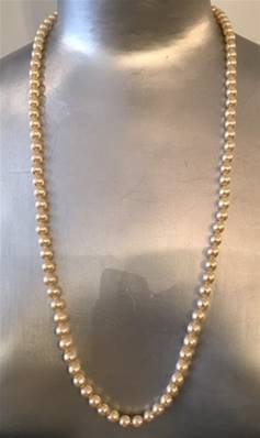 COLLIER PERLES BOHEME 07mm 90cm avec des NOEUDS FERMOIR ARGENT