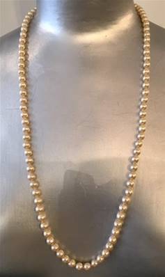 COLLIER PERLES BOHEME CREME 06mm 100cm avec des NOEUDS FERMOIR ARGENT