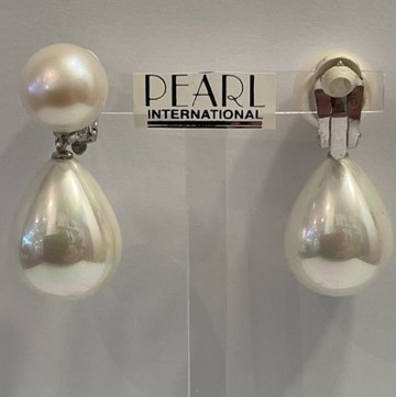 CLIPS ARGENT BOUTONS PERLES EAU DOUCE 12mm + LARMES POUDRE de PERLES16x21mm