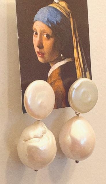 PUCES ARGENT KESHIS + POIRES PERLES NATURELLES EAU DOUCE KESHIS 16-18mm