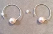 CREOLES ARGENT DIAMANTE 925°/°°+PERLES 08mm ROSE