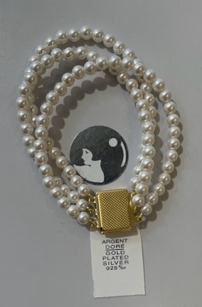 BRACELET 19cm PERLES BOHEME de qualité STH BLANC 06mm FERMOIR CLIQUET en ARGENT DORE