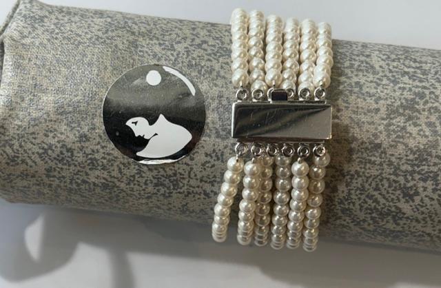 BRACELET 19cm PERLES de BOHEME de qualité STH 04mm BLANCHES. Fermoir CLIQUET en ARGENT RHODIE
