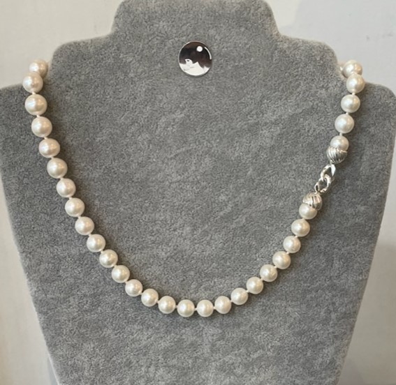 COLLIER 45cm PERLES EAU DOUCE 09mm FERMOIR TOI et MOI ARGENT 925°%