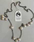 COLLIER 62cm CHAINE ARGENT+11 PERLES EAU DOUCE 08:09mm