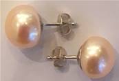 PUCES ARGENT BOUTONS 3/4 de 11mm PERLES EAU DOUCE ROSE PECHE