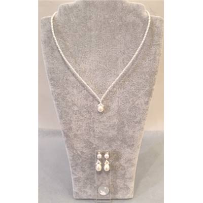 PARURE COLLIER Y et BOUCLES BAGUE POIRE N°3 PERLES EAU DOUCE