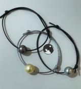 BRACELET CORDON POLYAMIDE +1 PERLE IRISEE BAROQUE 12mm - 3 COULEURS au choix 