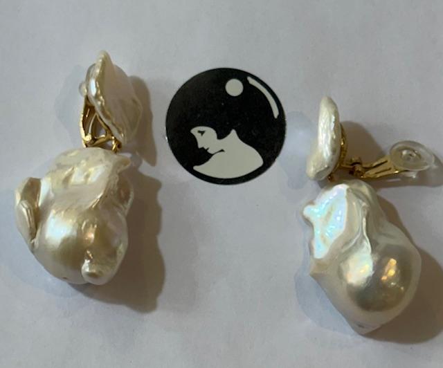 CLIPS Argent Doré BOUTONS 16x19mm + GROSSES POIRES 17x29mm PERLES EAU DOUCE KESHIS