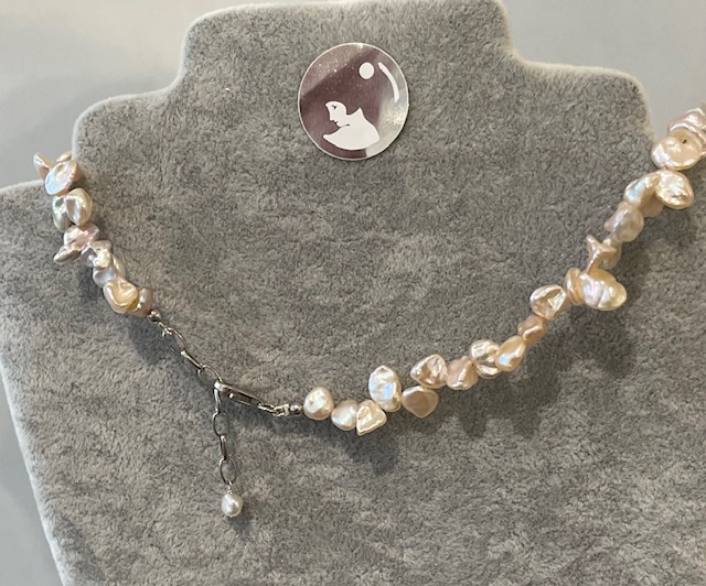 COLLIER 45cm PERLES EAU DOUCE KESHIS légèrement rosées AG