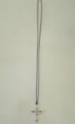 COLLIER CORDON GRIS 80cm REGLABLE  +PENDENTIF CROIX CRISTAL SWVA