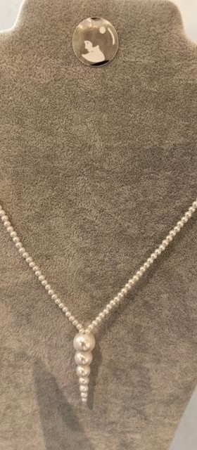 COLLIER 45cm- 03mm avec pendant en chute inversée 12-10-08-06-05-04-03 JAIS à Facettes. Fermoir menotte ARGENT RHODIE