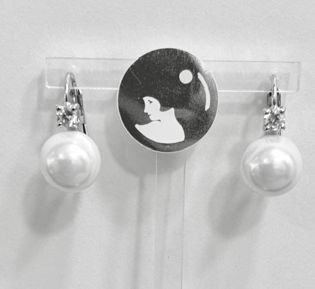 DORMEUSES ARGENT ZIRCONS 05mm+PERLES STH BOULES 12mm BLANC 