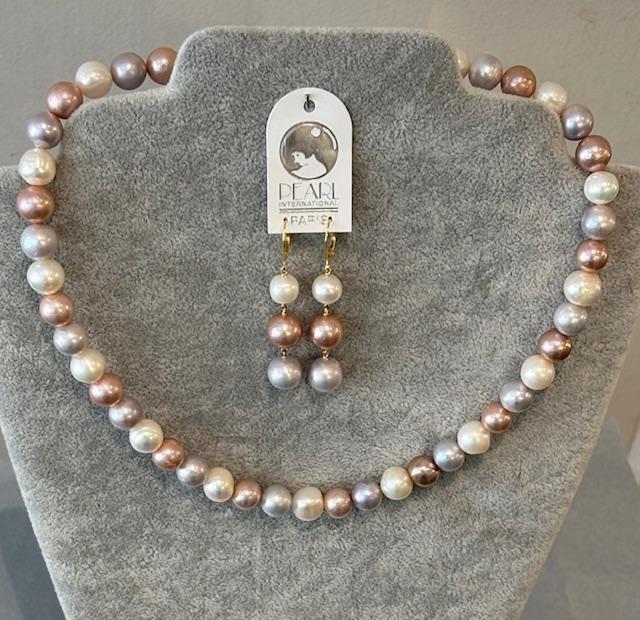 DORMEUSES TOKYO ARGENT DORE + 3 PERLES NATURELLES EAU DOUCE 10mm TRICOLOR