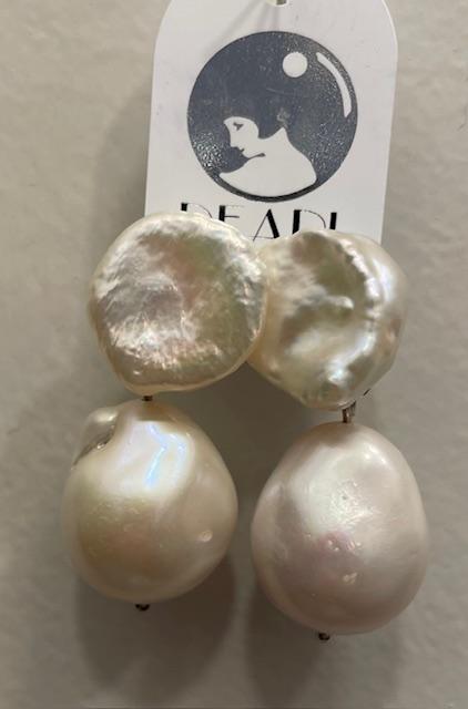 PUCES ARGENT KESHIS + POIRES PERLES NATURELLES EAU DOUCE KESHIS 16-18mm