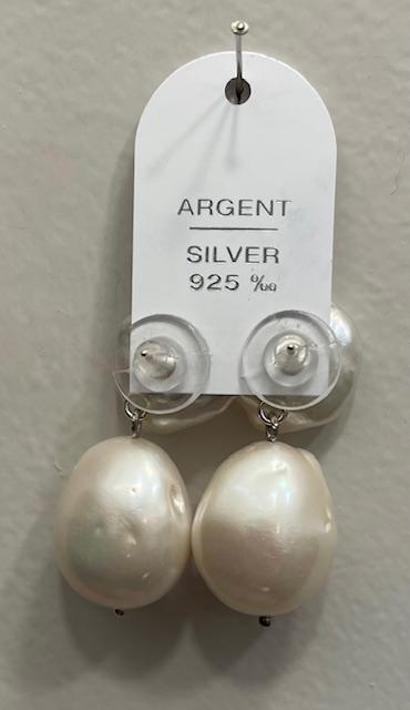 PUCES ARGENT PASTILLES 16mm + PERLES EAU DOUCE 16x18mm environ 