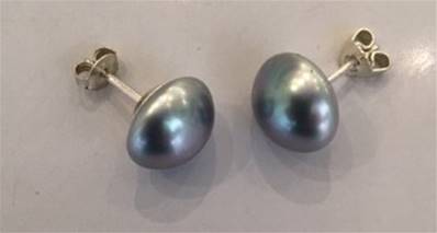 PUCES ARGENT 925°% PERLES IRISEES BOUTONS 12mm GRIS  BO/1032 GRIS