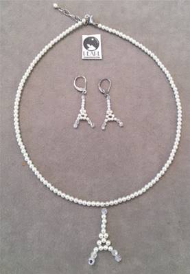 COLLIER+BOUCLES TOUR EIFFEL PERLES et CRISTAL