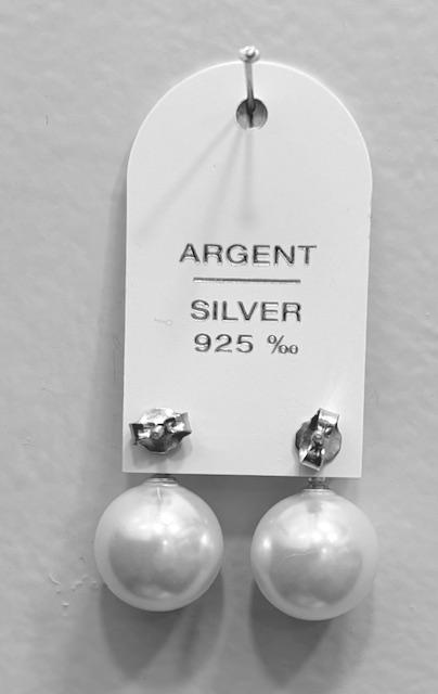 PARURE COLLIER 45cm+PENDENTIF et DORMEUESES ARGENT ZIRCONS 06mm et PERLES BOULES 12mm   