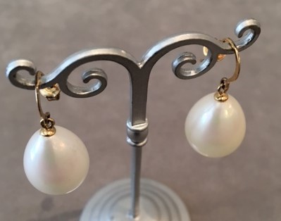 DORMEUSES ITALIENNES ARGENT DORE POIRES mobiles14X18mm POUDRE de PERLES