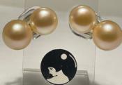 CLIPS ARGENT DOUBLES PERLES EAU DOUCE BOUTONS 10&12mm ROSE PECHE