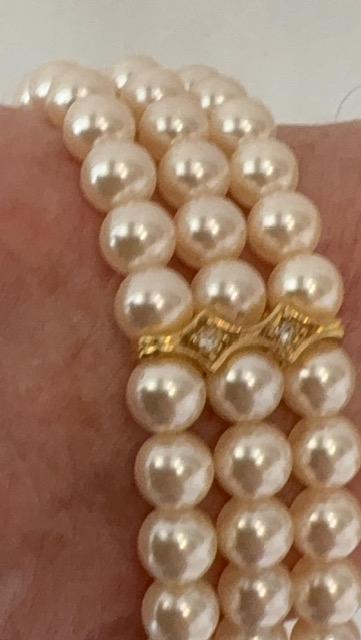 BRACELET ELASTIQUE 3 RANGS PERLES de BOHEME STH 06mm 3 BARRETTES PLAQUE OR+STRASS  