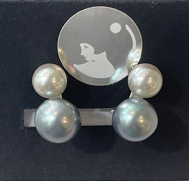 CLIPS DOUBLES ARGENT BI COLOR PERLES de BOHEME STH 08mm BLANC + 10mm BAROQUES GRIS
