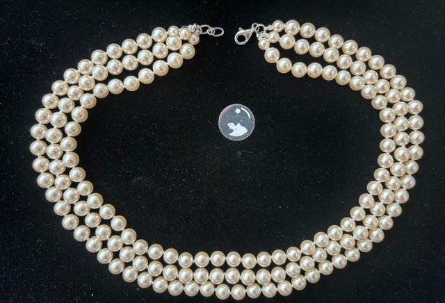 COLLIER 3 RANGS PERLES de BOHEME de qualit� STH 08mm. ENFILAGE AVEC NOEUDS. Fermoir ARGENT