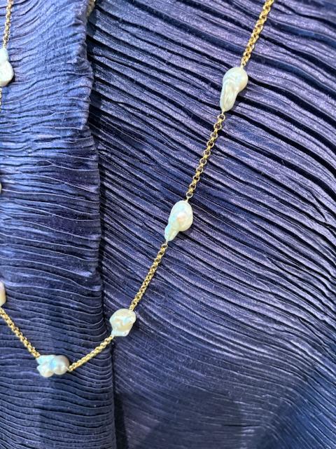 COLLIER CHAINE AD 90cm + 9 PERLES KESHIS 