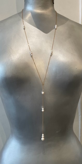 COLLIER 90cm CHAINE PLO recto-verso PERLES EAU DOUCE . SANS FERMOIR