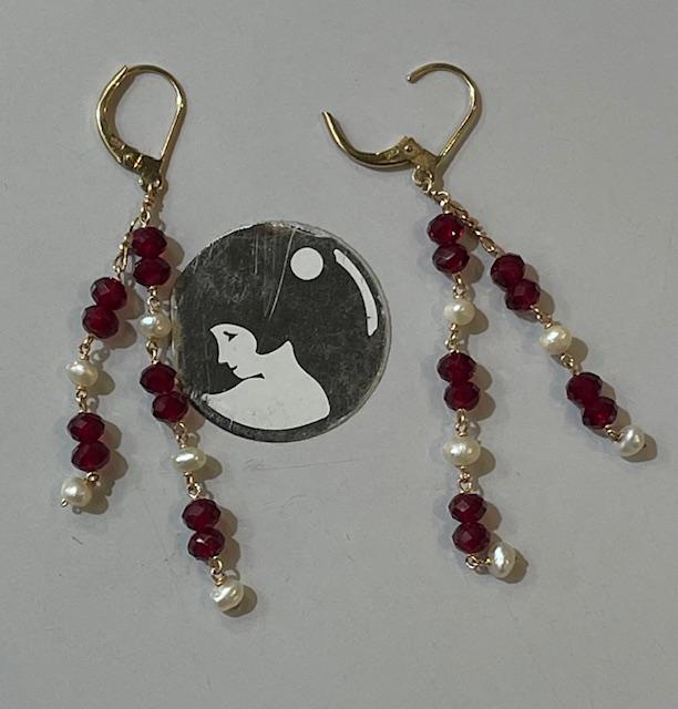 PARURE COLLIER et BRACELET CHAINES PLAQUE OR + DORMEUSES TOKYO PERLES d'EAU DOUCE ET GRENATSD