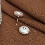 PUCES ARGENT BOUTONS PASTILLES 16mm PERLES EAU DOUCE BLANC