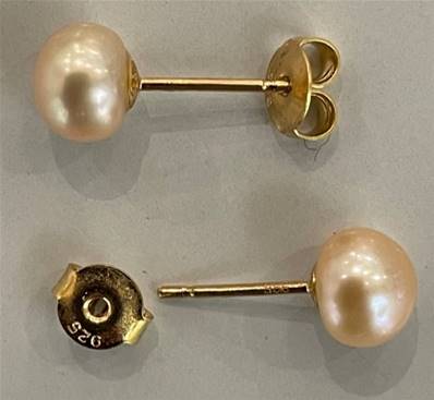 PUCES ARGENT DORE BOUTONS 3/4 de 07mm PERLES EAU DOUCE ROSE PECHE