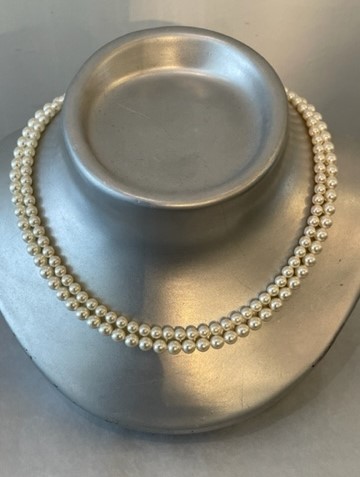 COLLIER 2 RANGS PERLES SW 05 et 06mm BLANC ou CREME 
