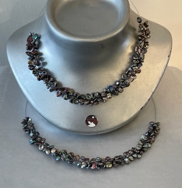 COLLIER CABLE ACIER PERLES KESHIS couleur TAHITI 40cm