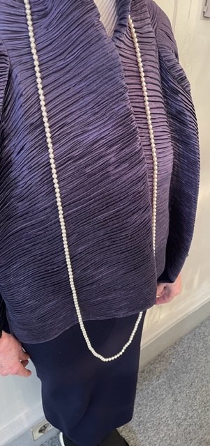 COLLIER 160cm SAUTOIR PERLES de BOHEME de qualité STH 06mm Crème. Enfilage avec des Noeuds FERMOIR ARGENT