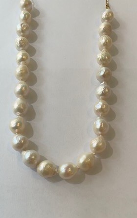 COLLIER PERLES EAU DOUCE BAROQUES 09.10mm sur 27cm + CHAINE PLO 17cm 