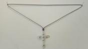 COLLIER CORDON GRIS 80cm REGLABLE  +PENDENTIF CROIX CRISTAL SWVA