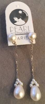 PUCES et CHAINE 3.5cm ARGENT BOUTONS 06mm+POIRES N°3 PERLES EAU DOUCE