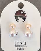 CLIPS ARGENT DOUBLES BI PERLES EAU DOUCE BOUTONS 08mmROSE&10mmBLANC 