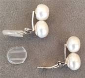 CLIPS DOUBLES ARGENT PERLES EAU DOUCE BOUTONS 11&12mm BLANC