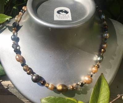 COLLIER 45cm PERLES IRISES MULTI BRONZE