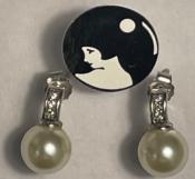 PUCES COQUILLES ARGENT STRASS 10CN1 +PERLES IRISEES 08mm