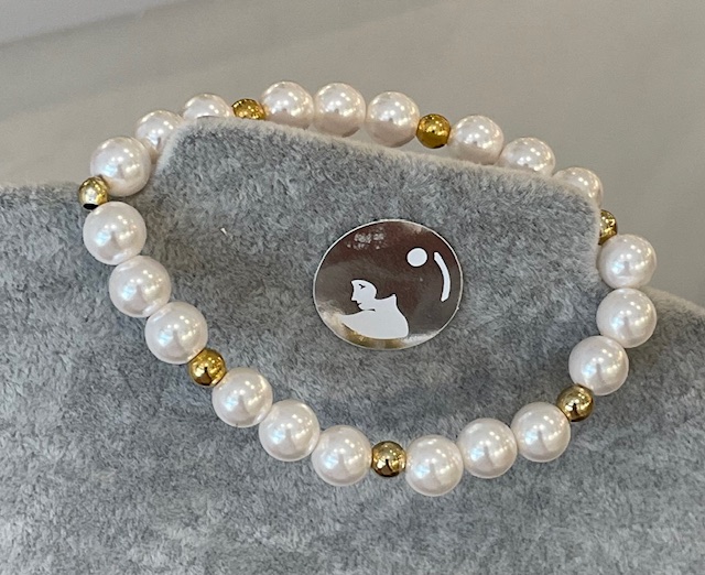 BRACELET ELASTIQUE 21 PERLES de BOHEME de qualité STH 08mm + 7 BOULES ARGENT DOREES