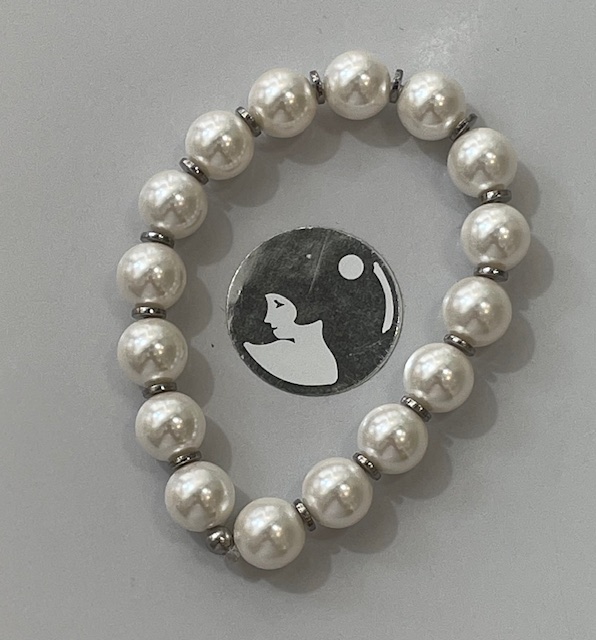 BRACELET ELASTIQUE 16 PERLES de BOHEME 10mm BLANCHES de qualité de qualité STH + RONDELLES en ACIER