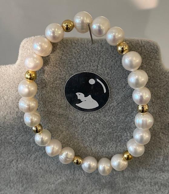 BRACELET ELASTIQUE 21 PERLES de BOHEME de qualité STH 08mm + 7 BOULES ARGENT DOREES